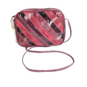 Vintage Oleg Cassini Leather Bag Small Shoulder Burgundy Dark Red Patch